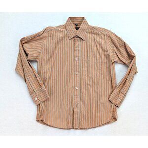 Century Men's Dress Shirt Size M Orange Beige Striped Long Sleeve Button-Up